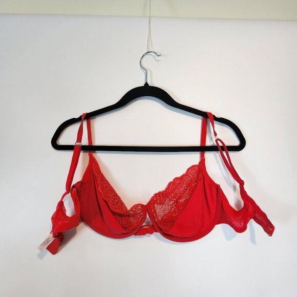 Vintage Victoria's Secret VERY SEXY Sheer Lace Twist Front Push Up Bra‎ RED 36D - Picture 7 of 10
